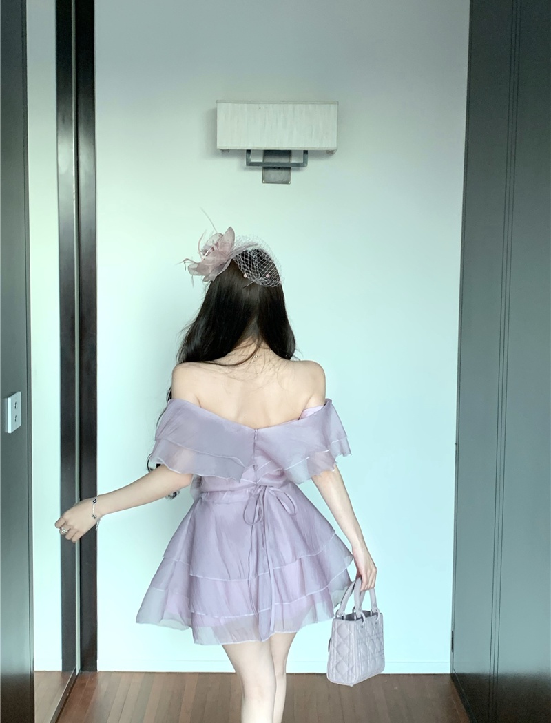France style flat shoulder pure A-line dress for women