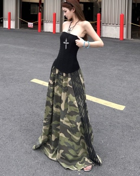 Slim tight tops retro splice long skirt a set for women