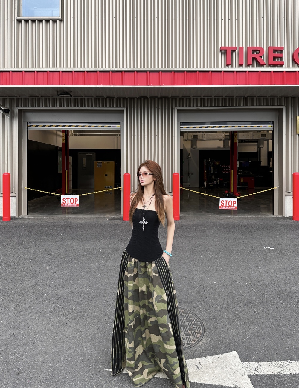 Slim tight tops retro splice long skirt a set for women