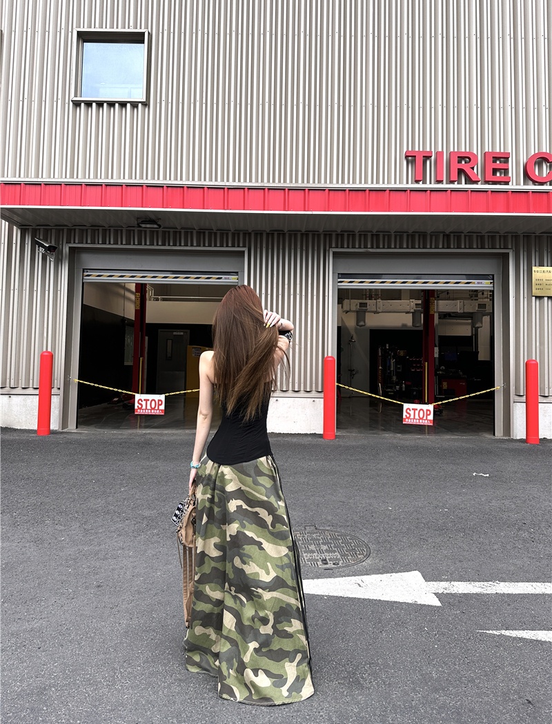 Slim tight tops retro splice long skirt a set for women