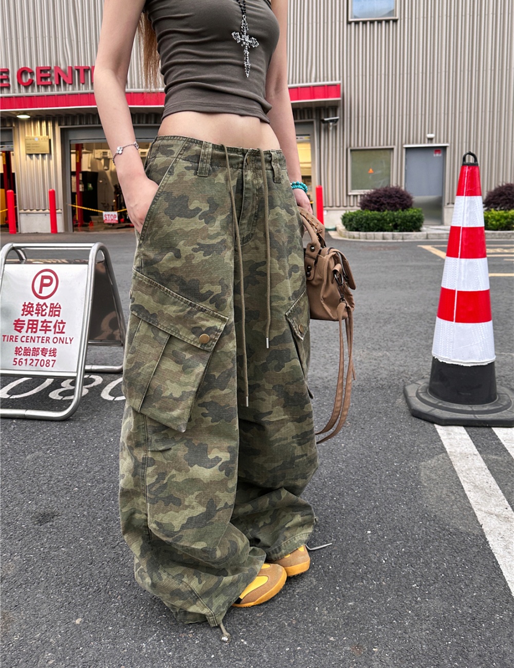 Camouflage American style work clothing wide leg jeans