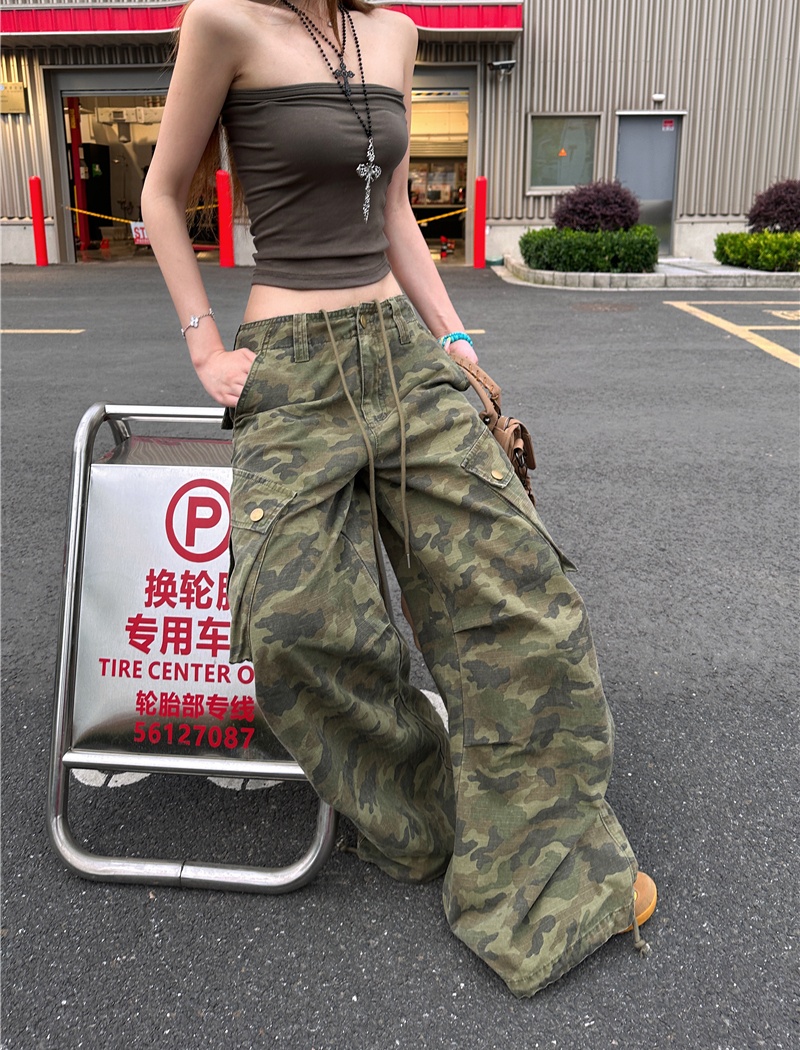 Camouflage American style work clothing wide leg jeans