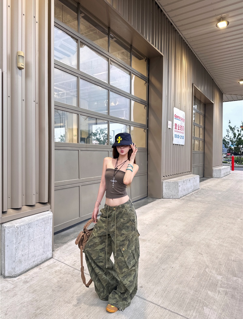 Camouflage American style work clothing wide leg jeans