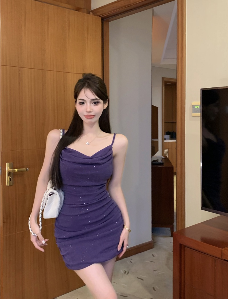 Gauze temperament slim dress sexy all-match strap dress