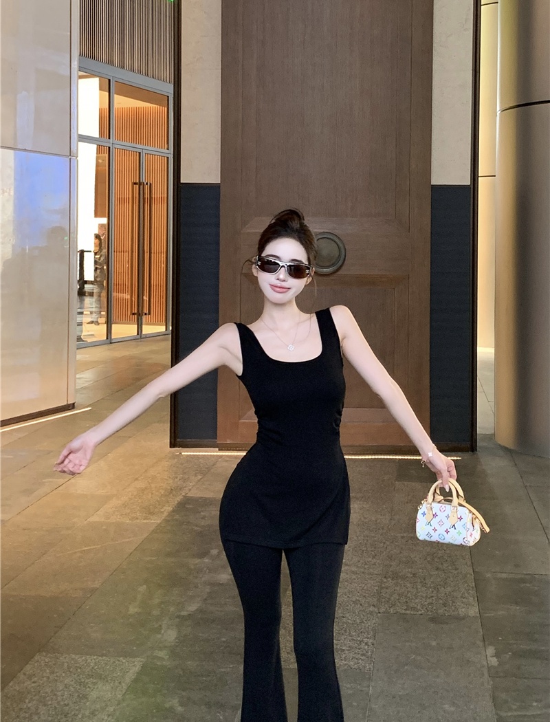 Slim casual pants micro speaker vest 2pcs set for women