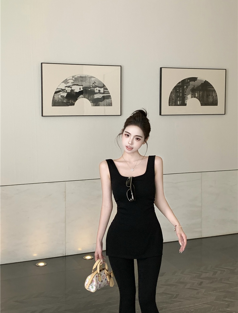 Slim casual pants micro speaker vest 2pcs set for women