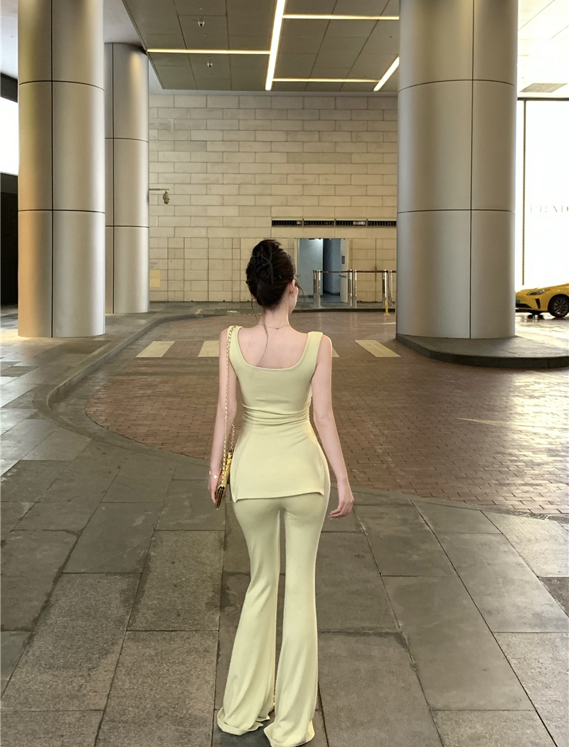 Slim casual pants micro speaker vest 2pcs set for women