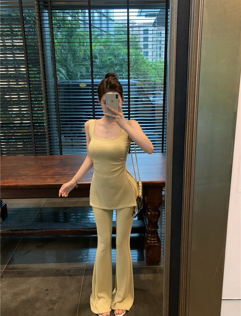 Slim casual pants micro speaker vest 2pcs set for women