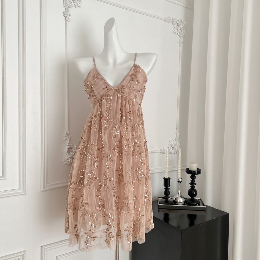V-neck pinched waist dress sling vacation T-back