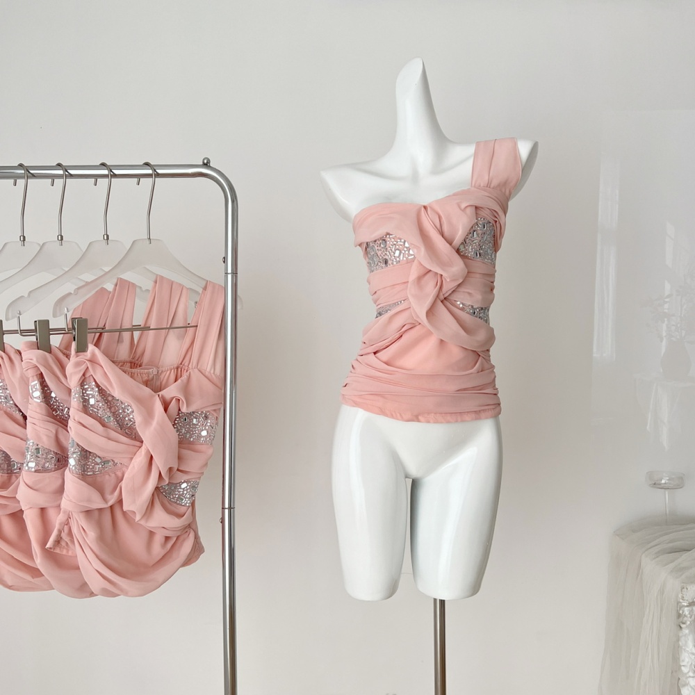 Rhinestone shoulder inside the ride summer tops for women