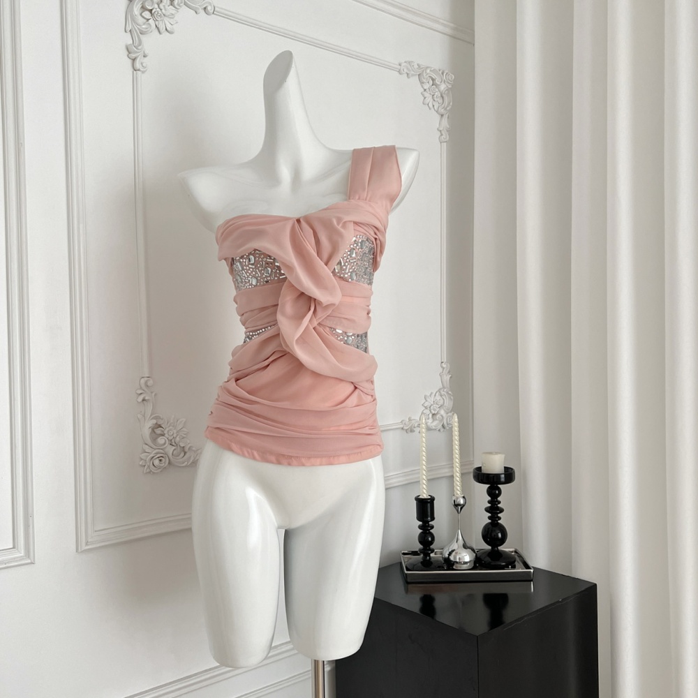 Rhinestone shoulder inside the ride summer tops for women