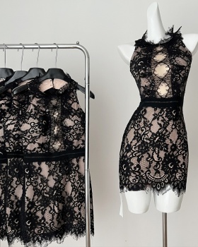 Lace sexy summer dress sleeveless hollow T-back