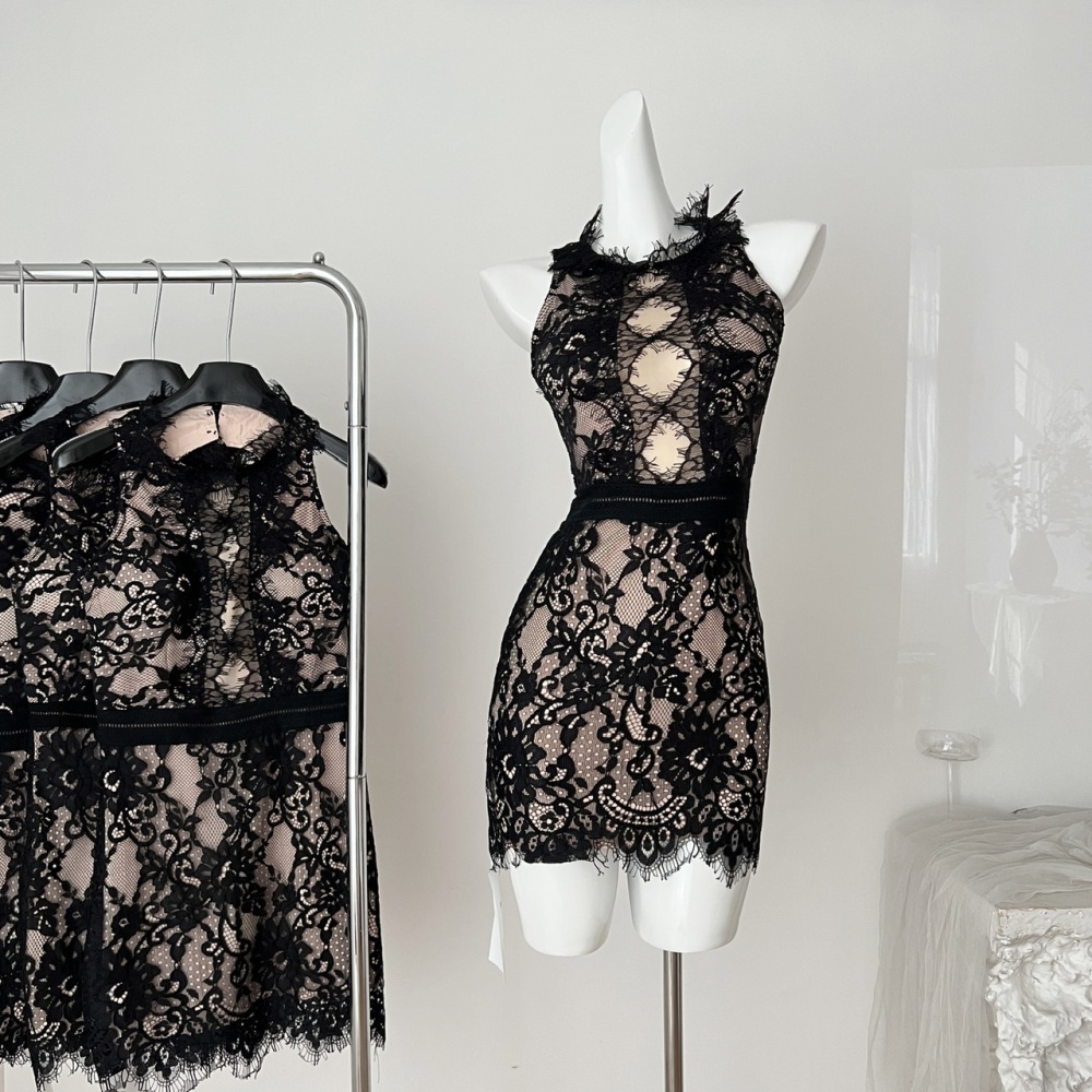 Lace sexy summer dress sleeveless hollow T-back
