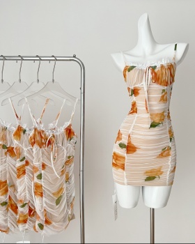 Summer printing T-back geometry dress for women