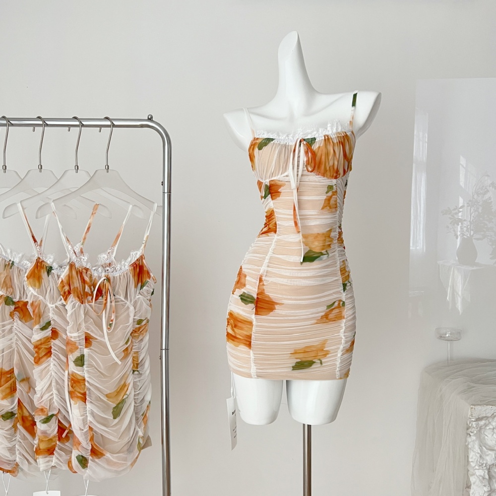 Summer printing T-back geometry dress for women