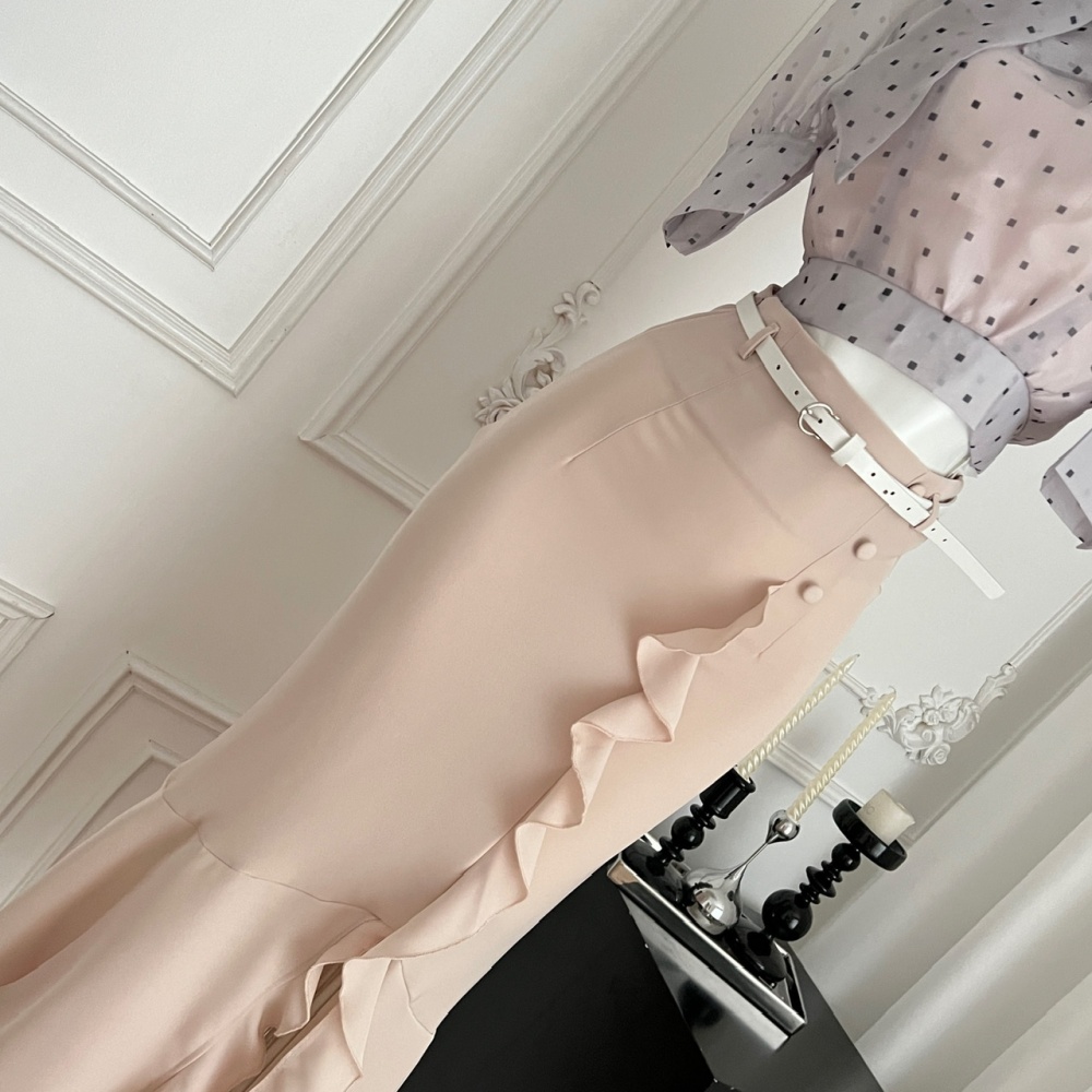 Bow lantern sleeve irregular shirt gauze polka dot short skirt