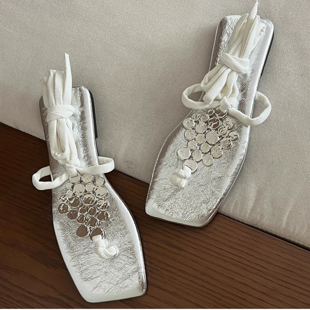 Flat metal summer  rome low sandals for women