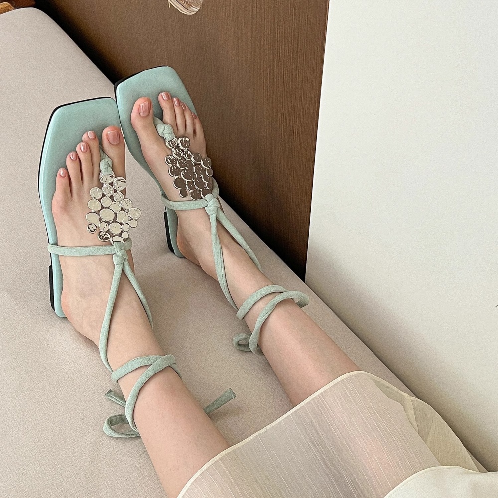 Flat metal summer  rome low sandals for women