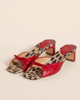 Bow thick slippers square head high-heeled sandals for women