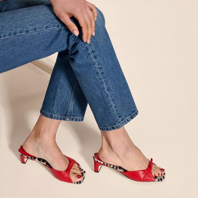Bow thick slippers square head high-heeled sandals for women