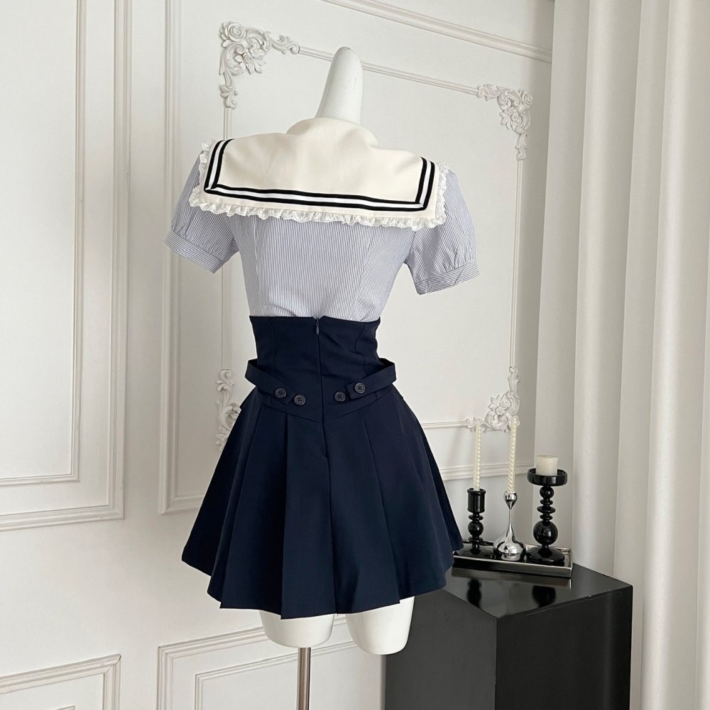 Slim summer tops short sleeve spicegirl short skirt
