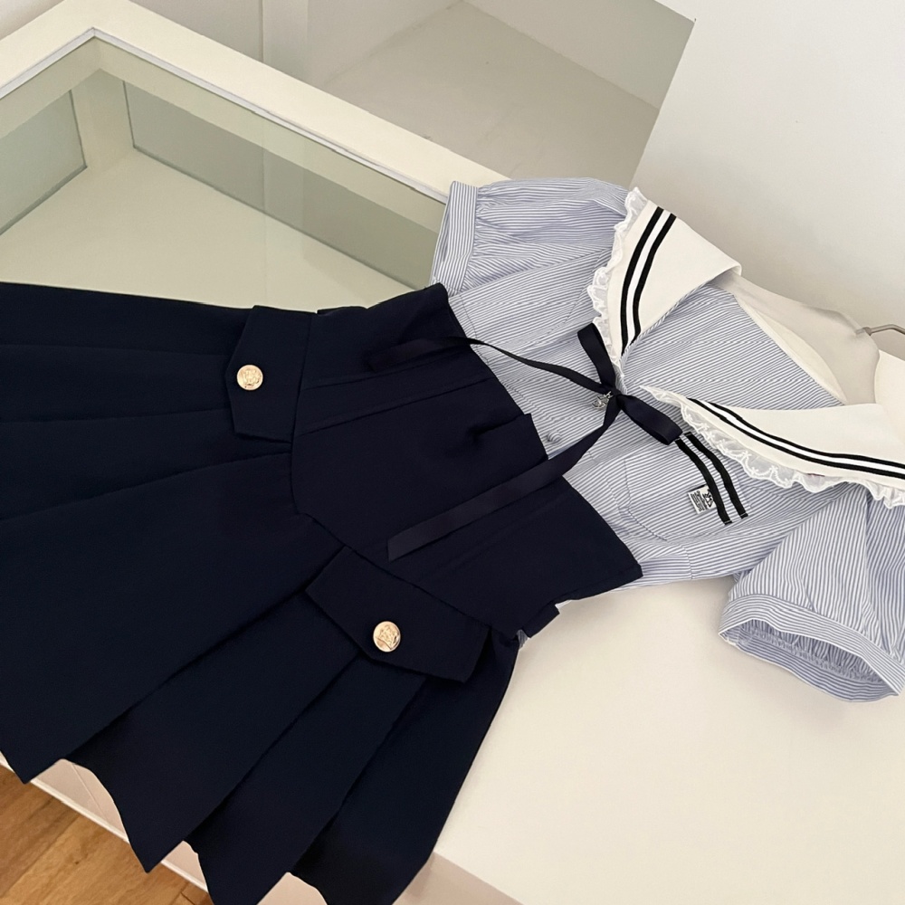 Slim summer tops short sleeve spicegirl short skirt
