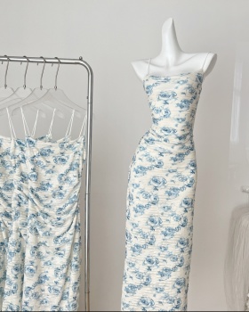Printing elegant long slim elasticity dress for women