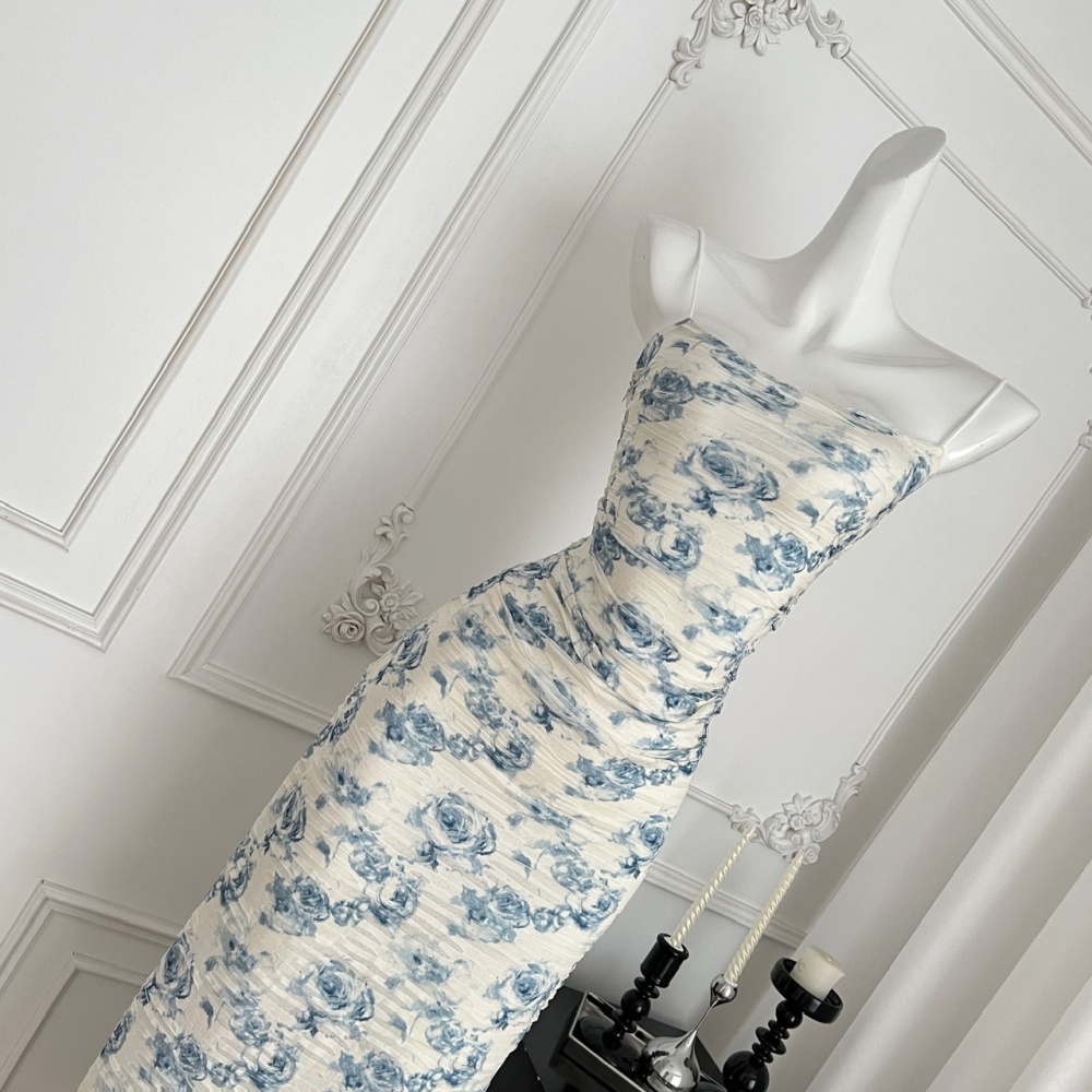 Printing elegant long slim elasticity dress for women