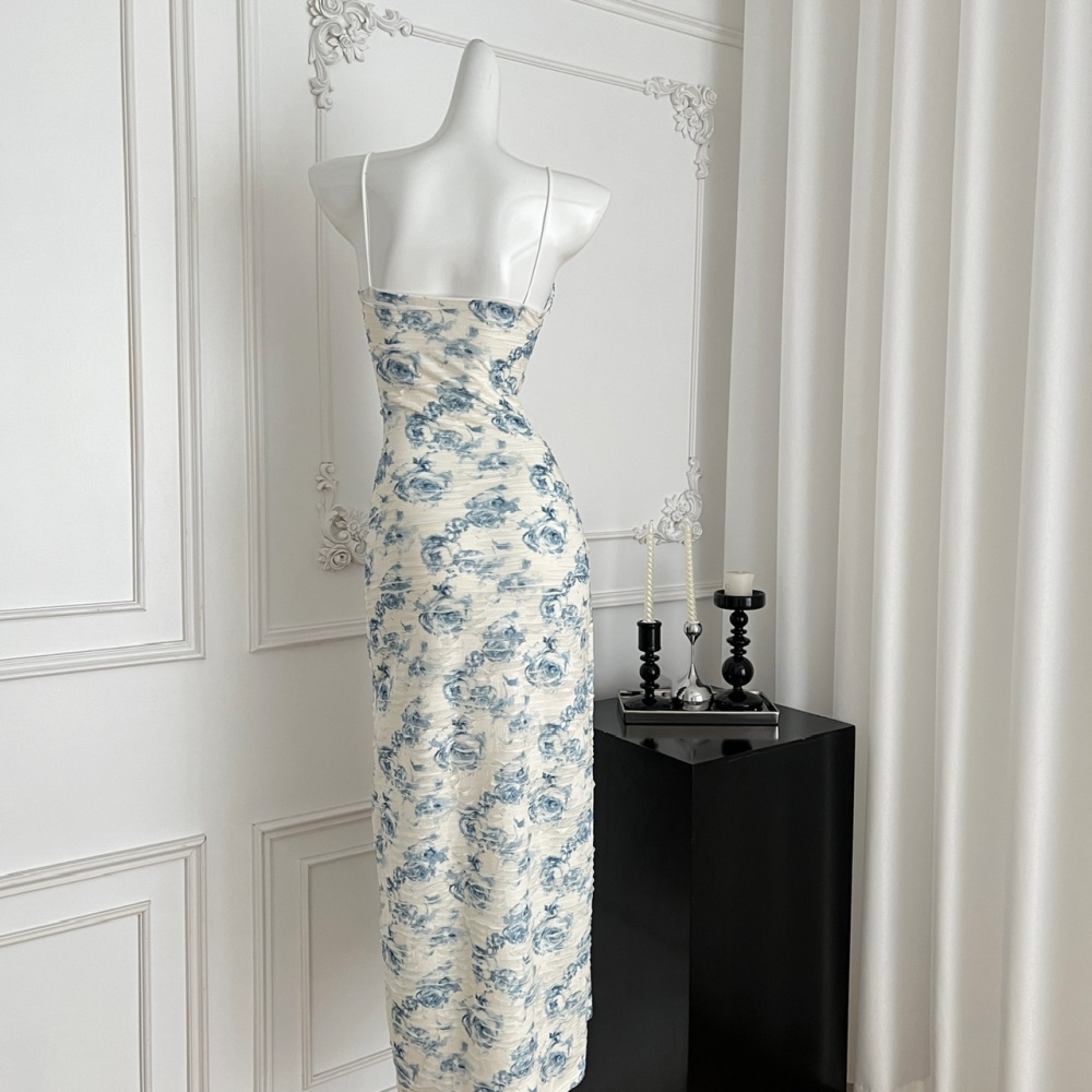 Printing elegant long slim elasticity dress for women