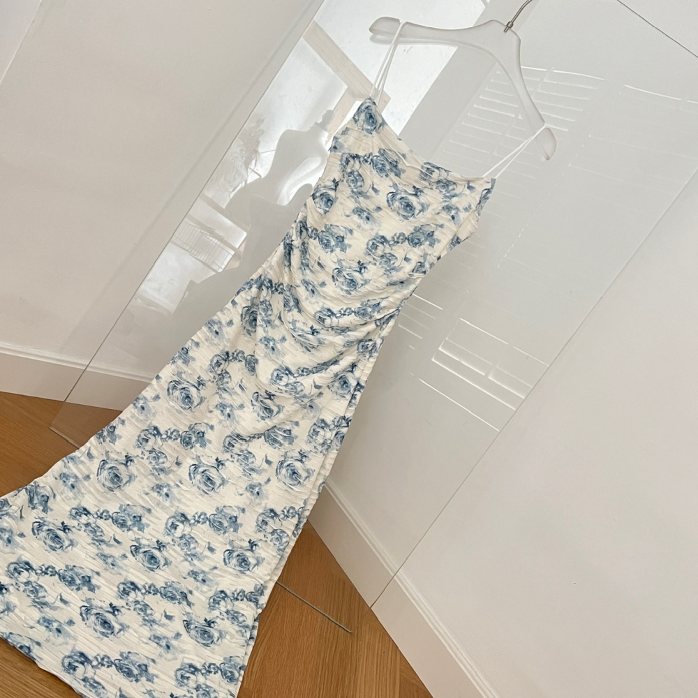 Printing elegant long slim elasticity dress for women