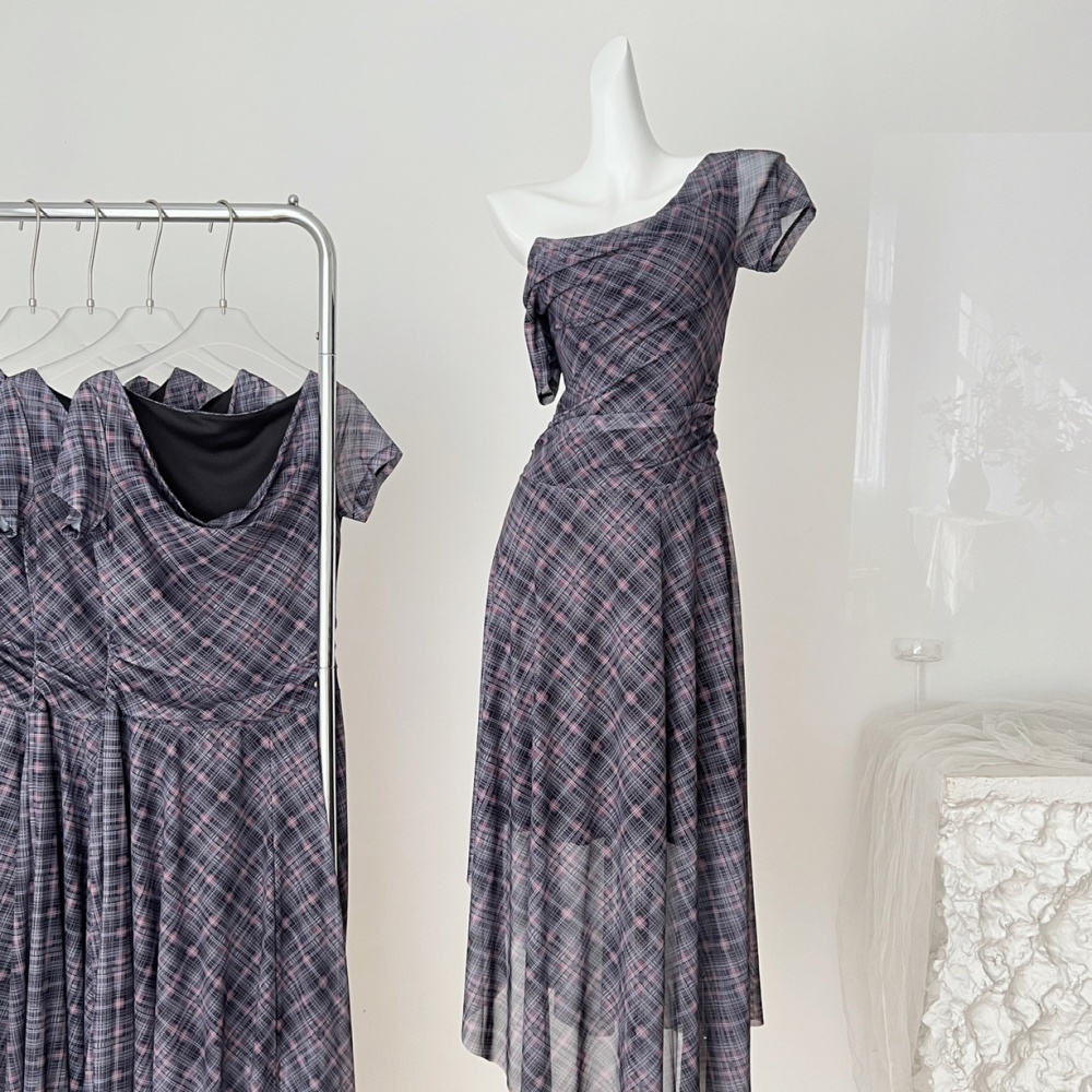 Plaid irregular summer A-line retro American style dress