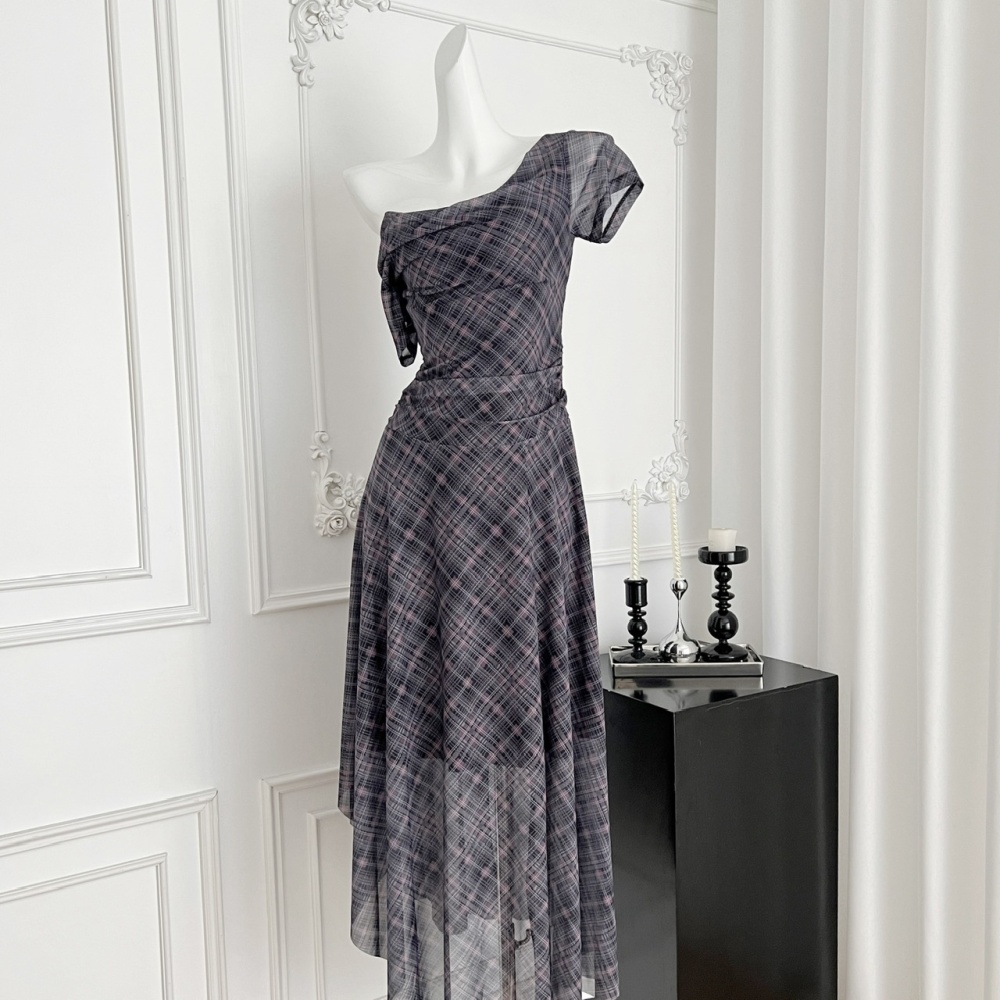 Plaid irregular summer A-line retro American style dress