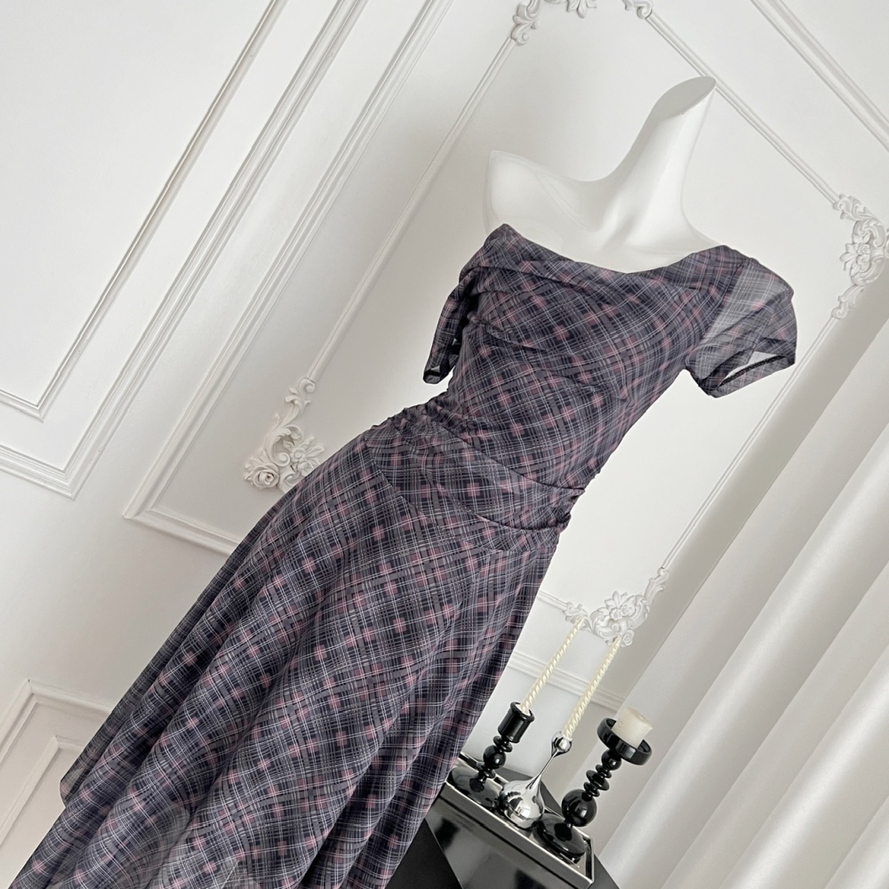 Plaid irregular summer A-line retro American style dress