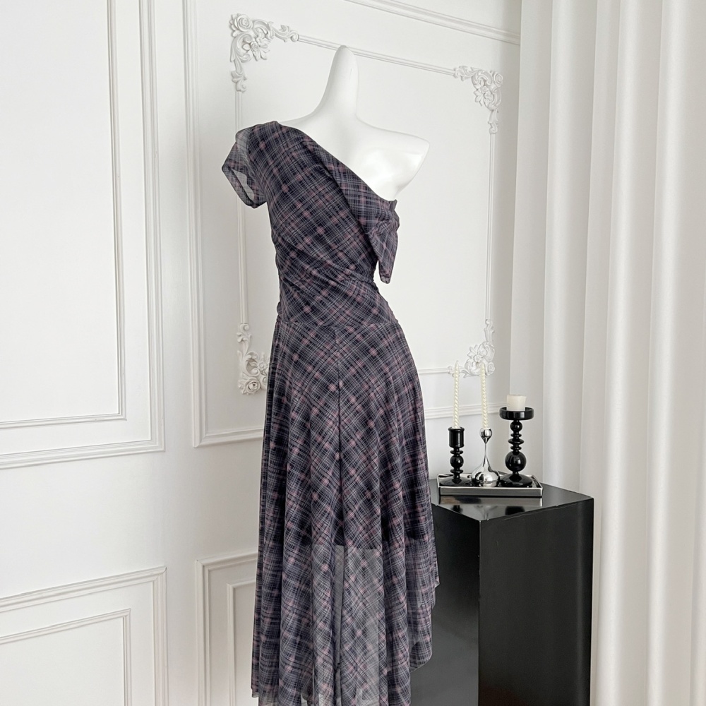 Plaid irregular summer A-line retro American style dress
