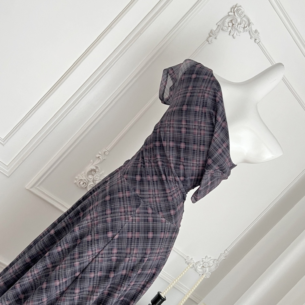 Plaid irregular summer A-line retro American style dress