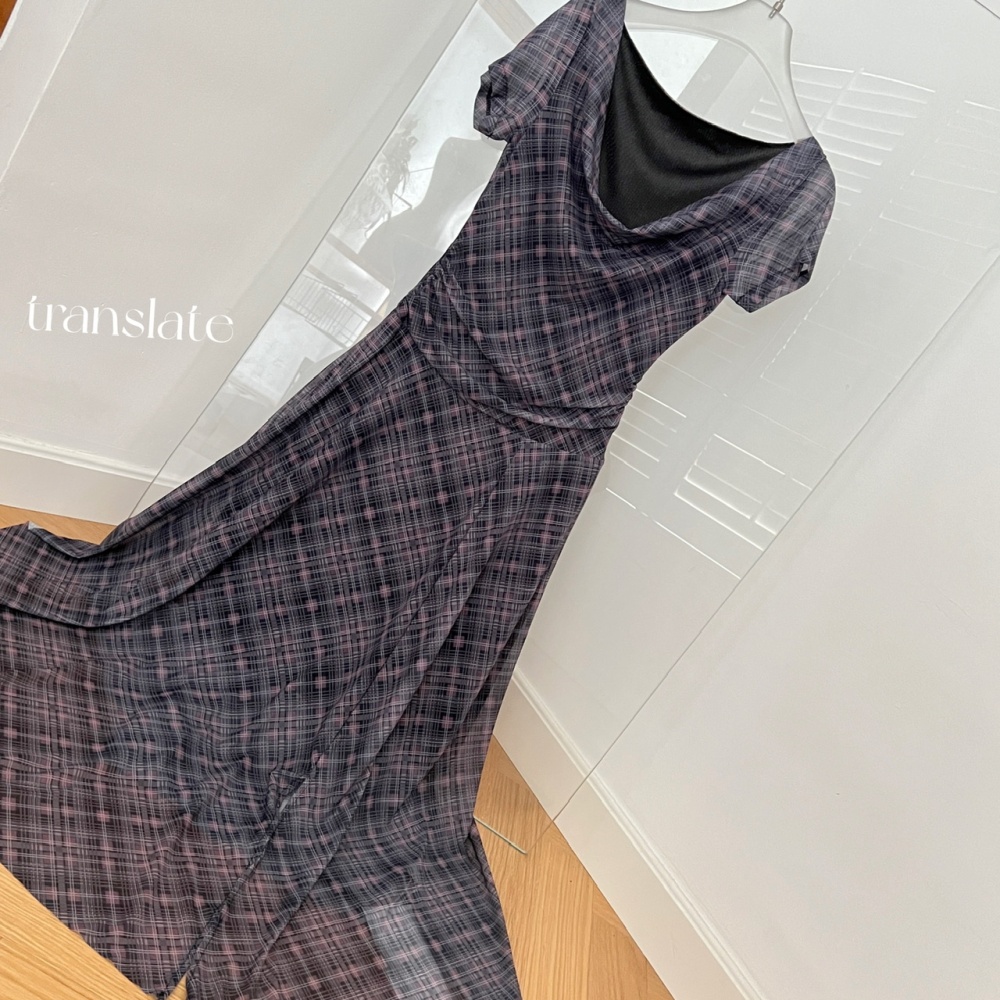 Plaid irregular summer A-line retro American style dress