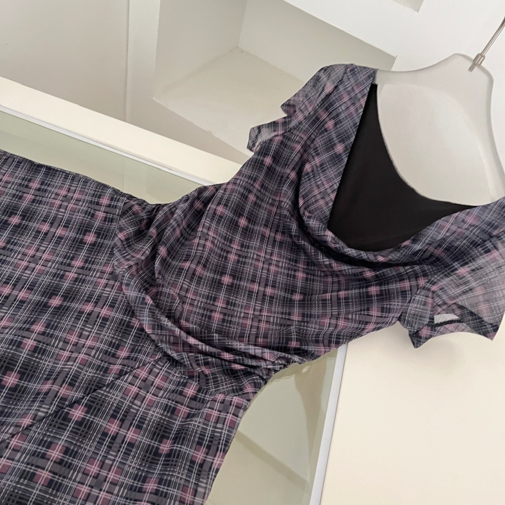 Plaid irregular summer A-line retro American style dress