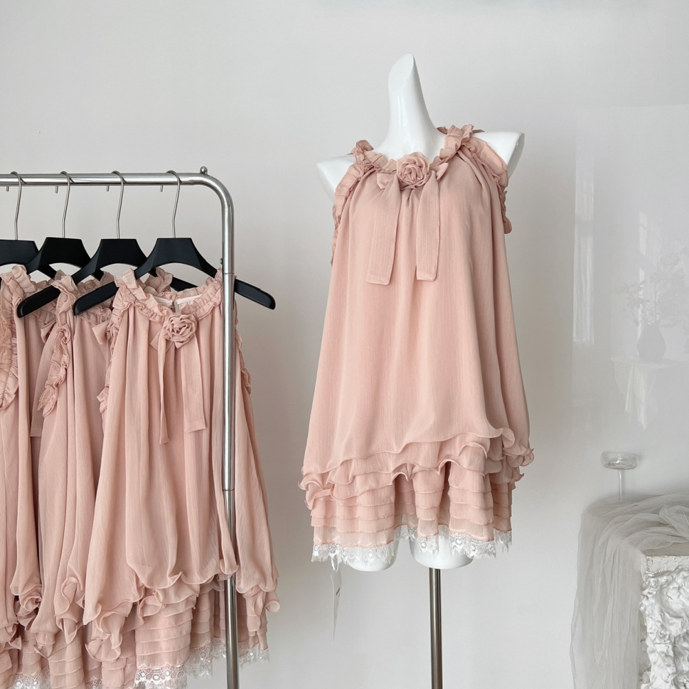 Laminated halter show young rose chouzhe dress