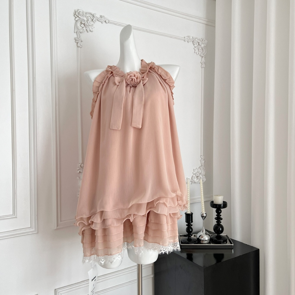 Laminated halter show young rose chouzhe dress