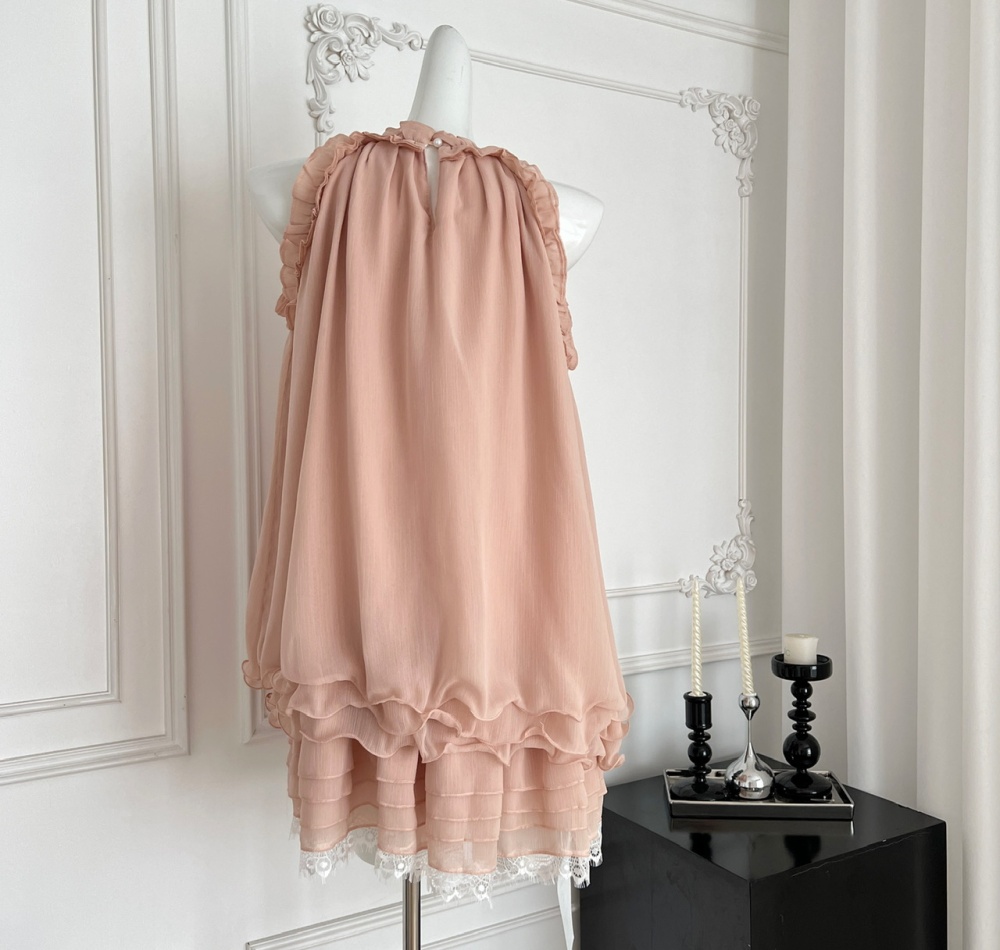 Laminated halter show young rose chouzhe dress