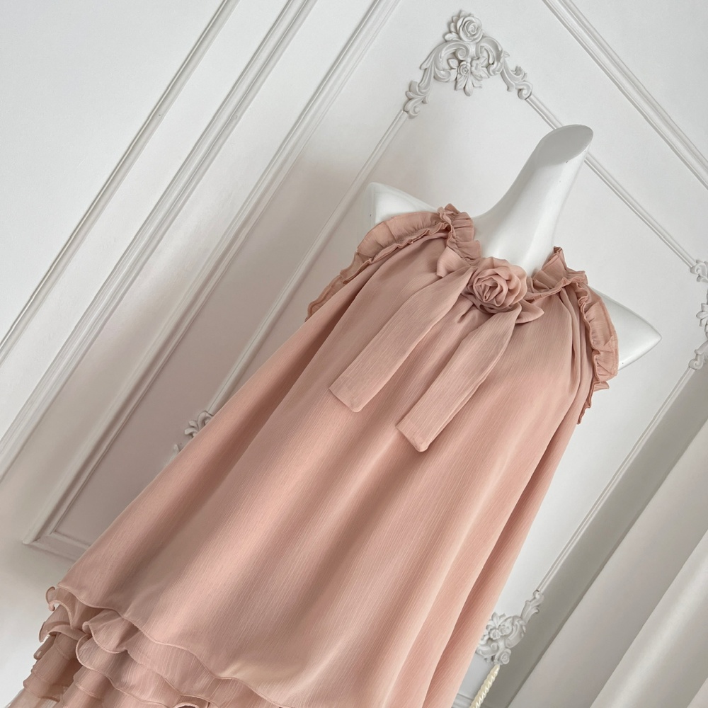 Laminated halter show young rose chouzhe dress