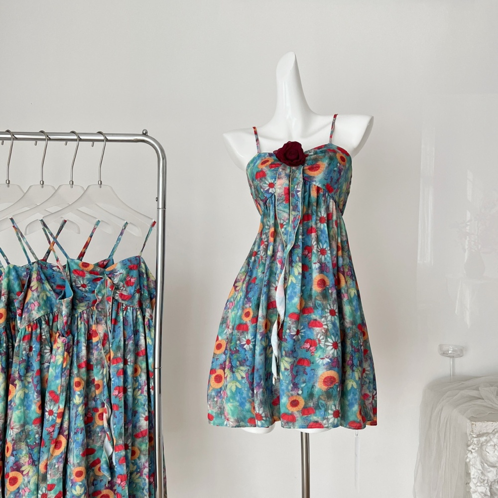 Summer spicegirl slim doll shirt sling floral tops