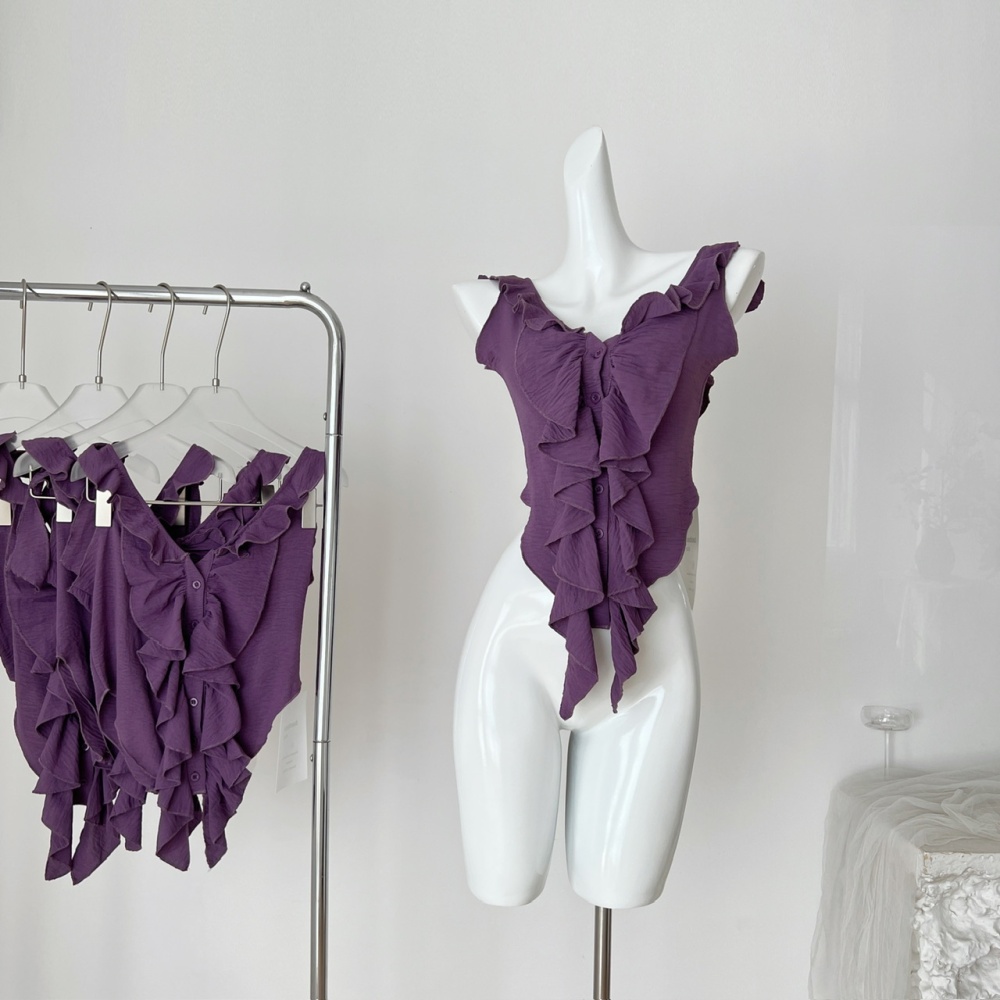 Sling lotus leaf edges small shirt frenum halter vest