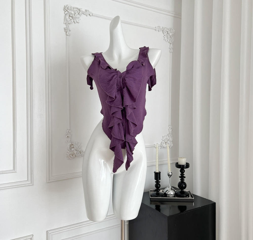 Sling lotus leaf edges small shirt frenum halter vest