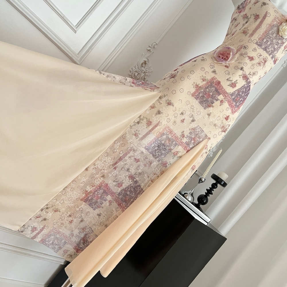 Sling mermaid romantic slim France style long dress