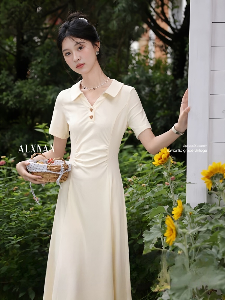 Temperament dress pinched waist long dress for women