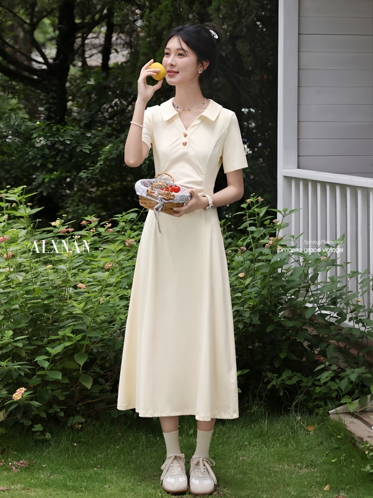 Temperament dress pinched waist long dress for women