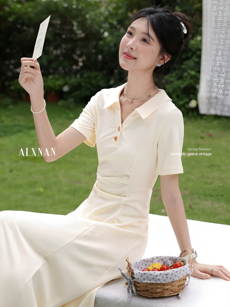Temperament dress pinched waist long dress for women