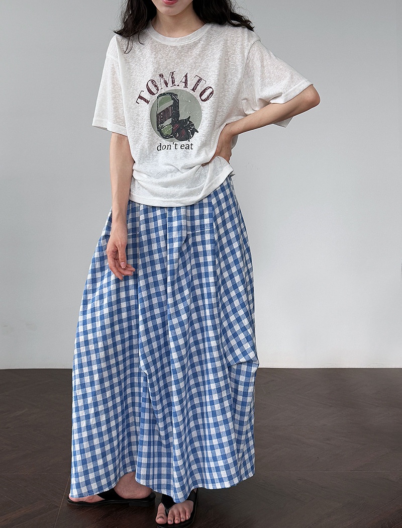 Mixed colors irregular short skirt plaid summer skirt