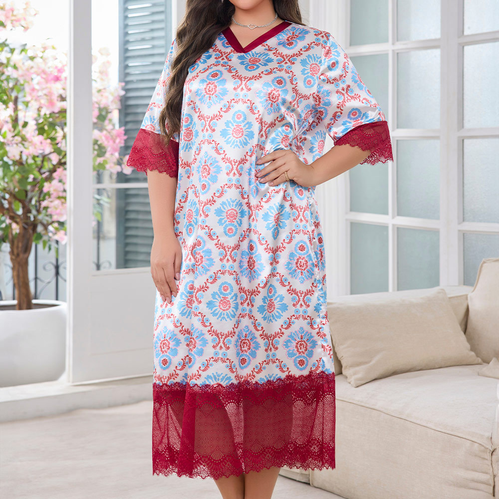 Large yard ice silk pajamas long night dress for women